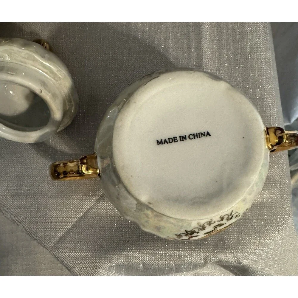 Porcelaine de Luxe A.D.P. Tea Set Teapot, Sugar, Creamer~ Courting Couple